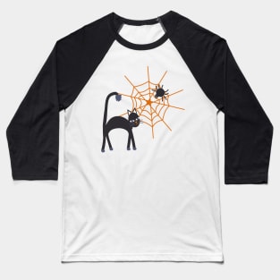 Spookily cute cats, spiders and cobwebs for Halloween in bold orange and darkest charcoal Baseball T-Shirt